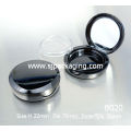 Negro redondo con espejo plástico compacto contenedor de polvo